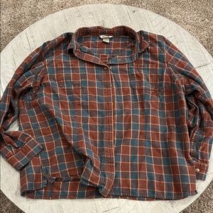 Duluth Trading Co Rust and Teal Plaid Shirt